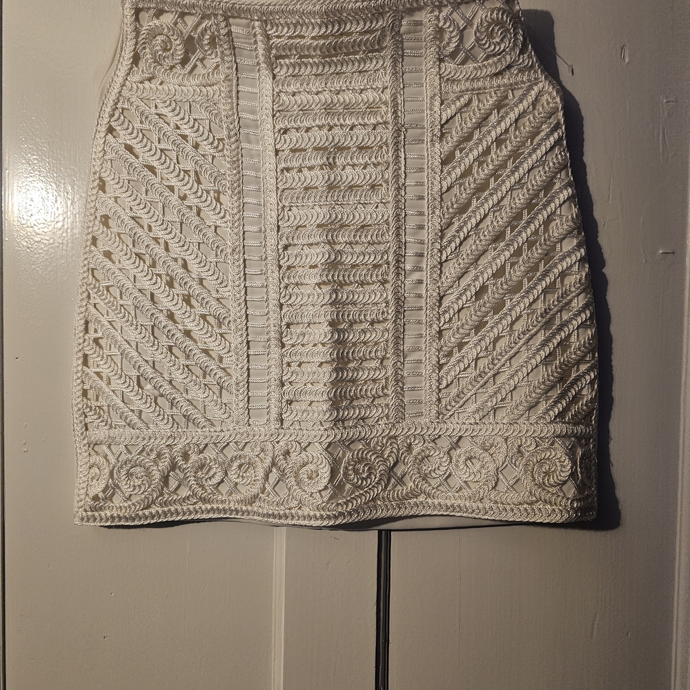 H&M White Ribbed Pencil Skirt Mini Cocktail
